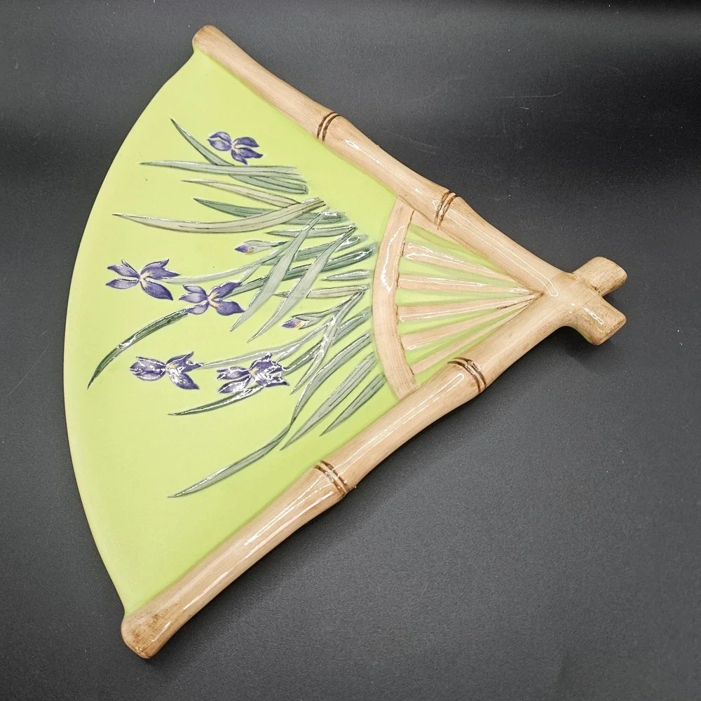 Silvestri Asia Society Fan Wall Plate Cynthia McCollum Iris‎ Bamboo 90s